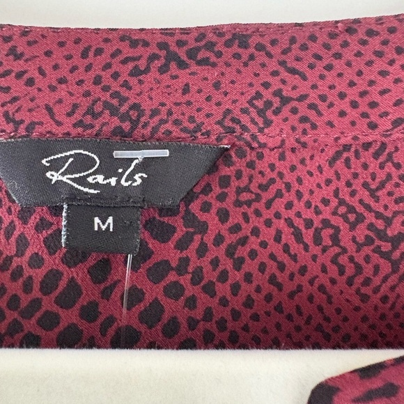 RAILS | Women’s 100% Silk Drawstring Hana Shirt Dress In Red Python Size M - Picture 4 of 8